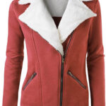 Rust Wool White Fur Women's Zip Up Jacket