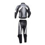 Silver and Black Motorcycle Racing Leather Suit