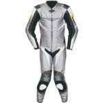 Silver and Black Motorcycle Sports Racing Leather Suit