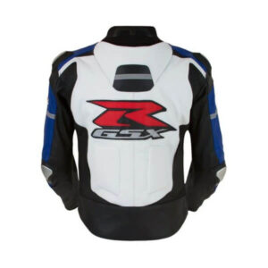 Suzuki Blue and White GSX-R Motorcycle Leather Jacket