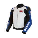 Suzuki Blue and White GSX-R Motorcycle Leather Jacket