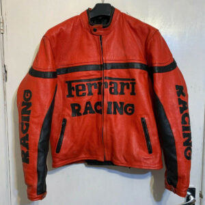 Vintage 80's Ferrari Red And Black Biker Leather Jacket