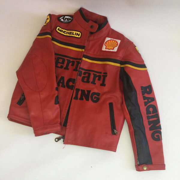 Vintage Ferrari Red And Black Biker Leather Jacket