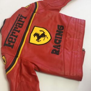 Vintage Ferrari Red And Black Biker Leather Jacket