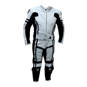 White & Black Plimmerton Motorcycle Leather Racing Suit