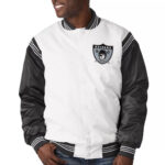 White&Black Las Vegas Raiders Historic Logo Renegade Satin Varsity Jacket