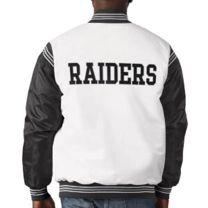 White&Black Las Vegas Raiders Historic Logo Renegade Satin Varsity Jacket