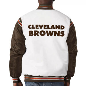 White&Brown Cleveland Browns Satin Varsity Jacket