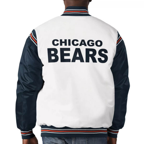 White&Navy Chicago Bears Satin Varsity Jacket