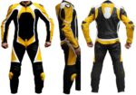 Yellow and Black Motorcycle Sports Racing Leather Suit