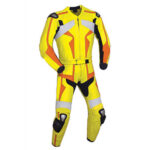 Yellow and Orange Motorcycle Racing Leather Suit