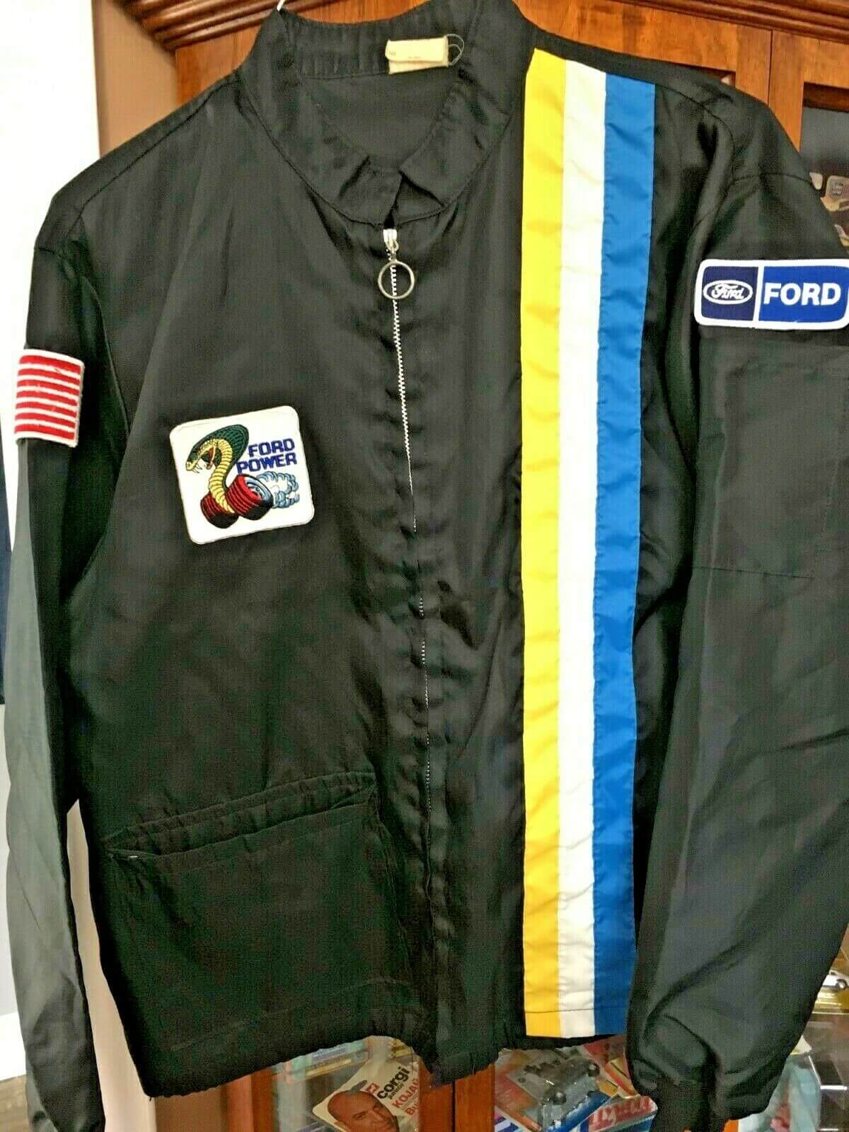 Black Vintage Ford Mustang Cobra Shelby Racing Jacket (2) Black Vintage Ford Mustang Cobra Shelby Racing Jacket