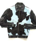 Blue and Black Cowhide Genuine Suede Leather Jacket