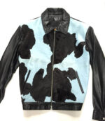 Blue and Black Cowhide Genuine Suede Leather Jacket
