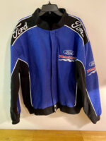 Blue and Black Vintage Ford Racing Jacket