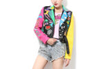 Colorful Rainbow Print Fashion Leather Jacket