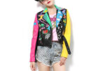 Colorful Rainbow Print Fashion Leather Jacket