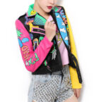 Colorful Rainbow Print Fashion Leather JacketColorful Rainbow Print Fashion Leather Jacket