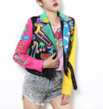Colorful Rainbow Print Fashion Leather Jacket