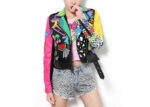Colorful Rainbow Print Fashion Leather Jacket