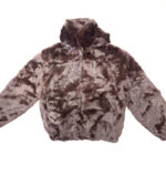 Dark Brown Rabbit Fur Hooded Bomber Jacket