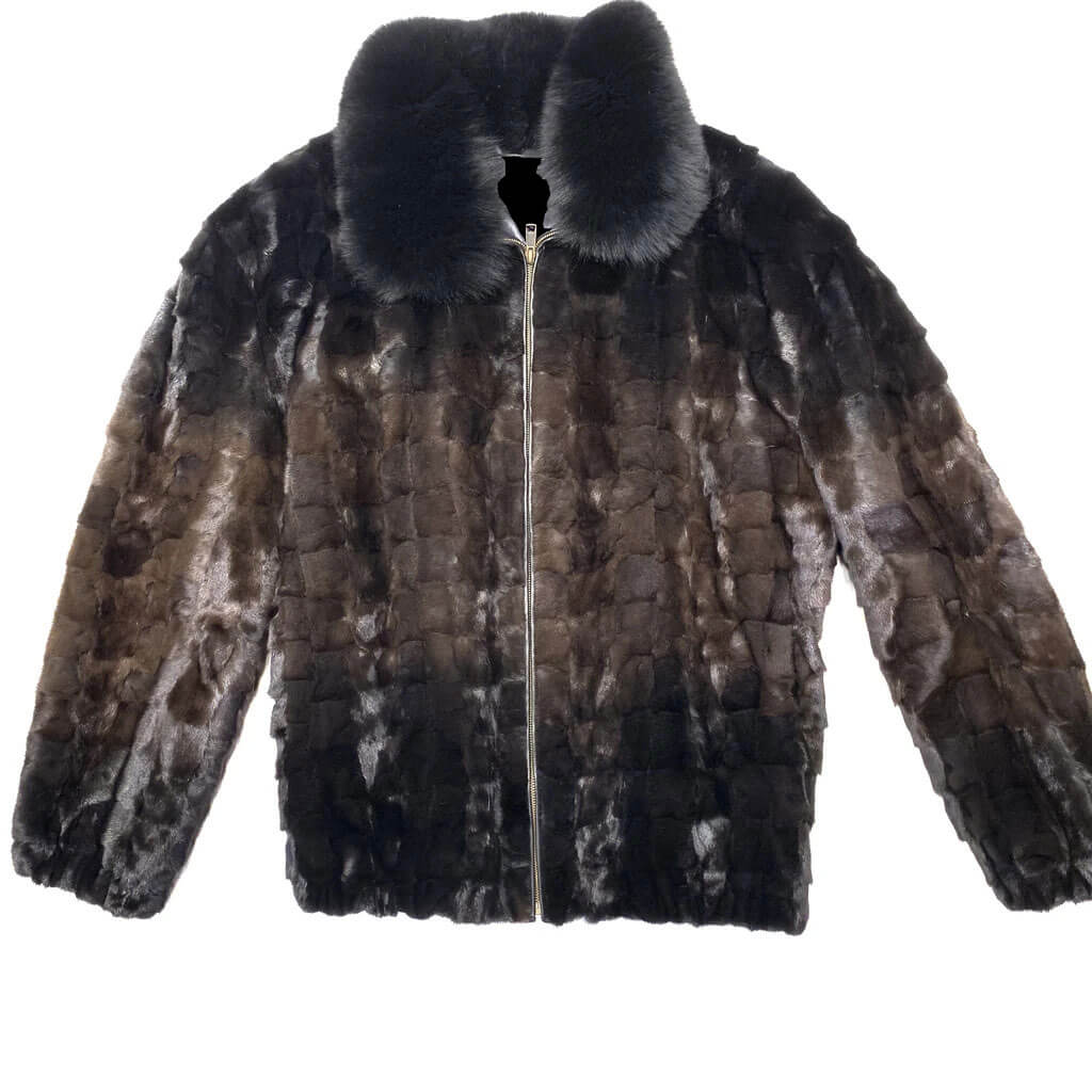 Deep Chocolate Diamond Cut Mink Bomber Jacket