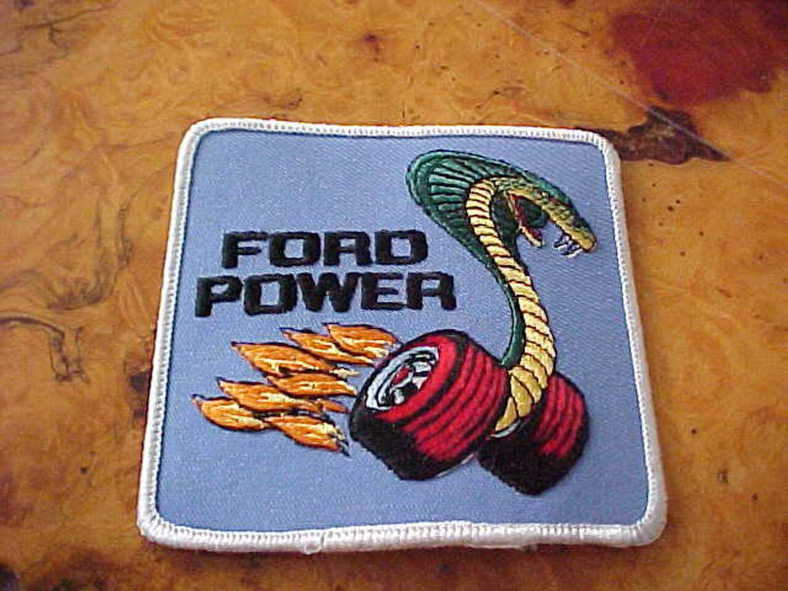 FORD POWER Cobra Snake on Flaming Wheels Logo Patch (2) FORD POWER Cobra Snake on Flaming Wheels Logo Patch