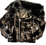 Mink Black Detachable Fox Collar Biker Jacket