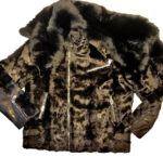 Mink Black Detachable Fox Collar Biker Jacket