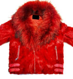 Mink Red Detachable Fox Collar Biker Jacket