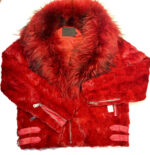 Mink Red Detachable Fox Collar Biker Jacket