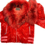 Mink Red Detachable Fox Collar Biker Jacket