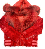 Mink Red Detachable Fox Collar Biker Jacket