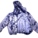 Navy Blue Rabbit Fur Hooded Bomber Jacket