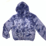 Navy Blue Rabbit Fur Hooded Bomber Jacket