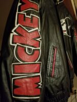 RARE 90s Mickey Mouse Black Leather Bomber Jacket