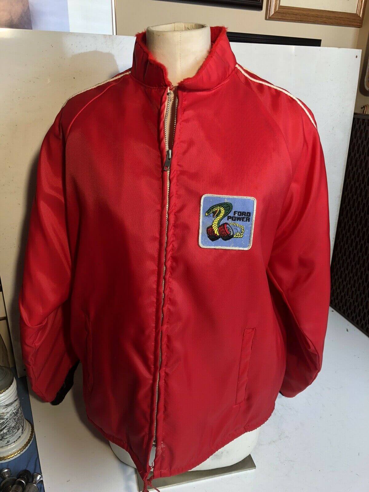 Red Vintage Ford Mustang Cobra Racing Jacket (8) Red Vintage Ford Mustang Cobra Racing Jacket