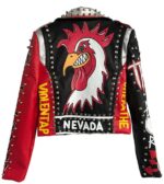 Red and Black Punk Rock Studded Leather Jacket