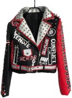 Red and Black Punk Rock Studded Leather Jacket