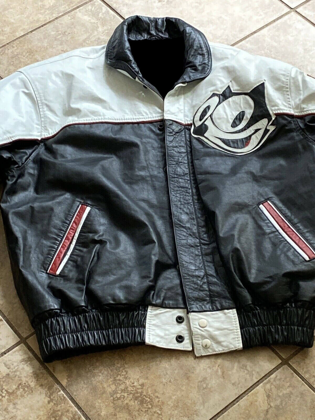 Vintage 90s Felix The Cat Leather Cartoon Jacket