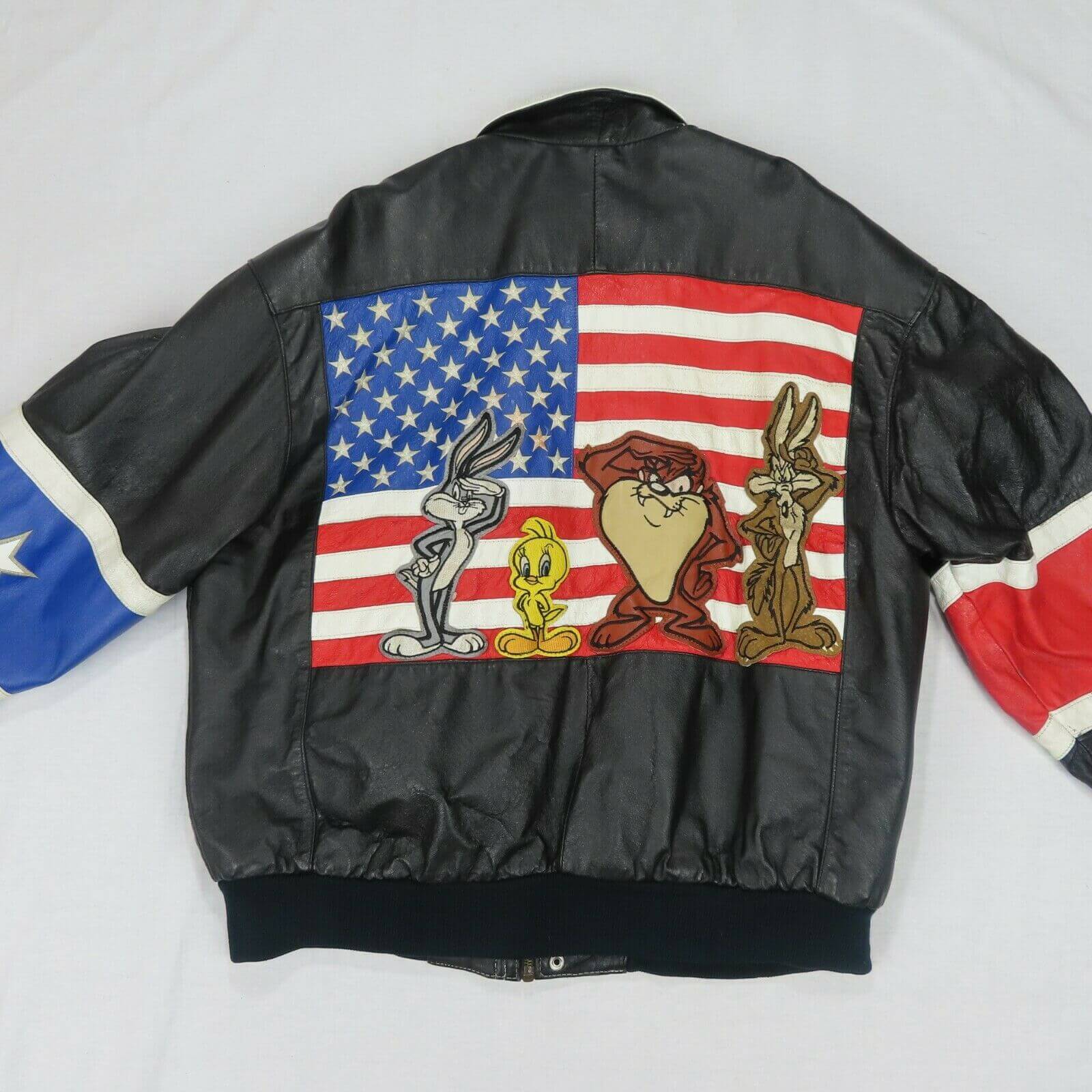 Vintage Looney Tunes USA Flag Leather Jacket