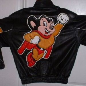 Vintage Mighty Mouse Super Hero Cartoon Leather Jacket