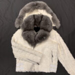 White Mink Diamond Cut Hooded Silver Fox Jacket