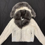 White Mink Diamond Cut Hooded Silver Fox Jacket