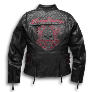 Black Harley Davidson Motorcycle Skull Leather Jacket