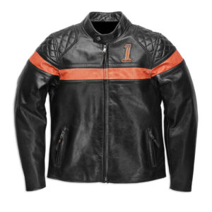 Black Orange Harley Davidson Motorcycle Leather Jacket