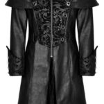 Black Steampunk Punk Rave Embroidered Leather Coat