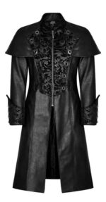 Black Steampunk Punk Rave Embroidered Leather Coat