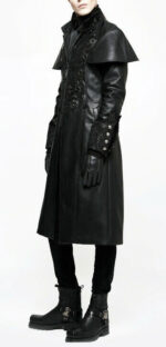 Black Steampunk Punk Rave Embroidered Leather Coat