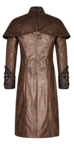 Brown Steampunk Punk Rave Embroidered Leather Coat